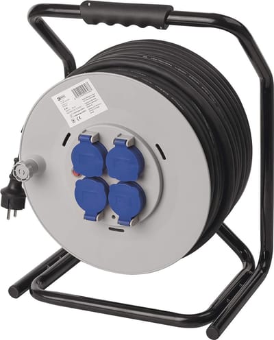 Professionele kabelhaspel voor buiten, 50 m met 4 stopcontacten - IP44 waterdicht