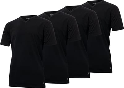 Gentlemen - 4-pak heren T-shirts longfit ( extra lang ) - voorgekrompen - 100% katoen - V-hals - zwart - maat 3XL