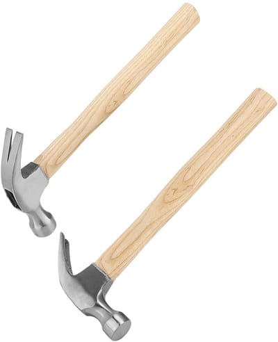 Dailygoods- Klauwhamer 16 oz - Houten Handvat - 2 Stuks - Stalen Nagelhamer - Gebogen Ontwerp - 33 cm x 14 cm - Hamer