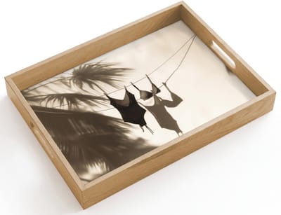 Dienblad hout 40x30 cm - Schootdienblad - Badkleding - Palmbomen - Schaduw - Tropisch - Borrelplank rechthoek - Plateau dienbladen