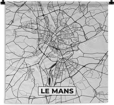 Wandkleed - Wanddoek - Plattegrond - Le Mans - Stadskaart - Kaart - Frankrijk - 180x180 cm - Wandtapijt