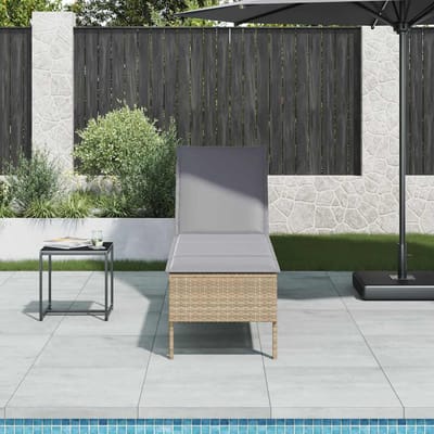 vidaXL - Ligstoel - met - kussen - beige - 55x200x44cm - polyrotan