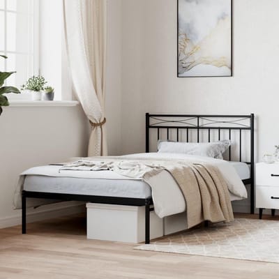 Bedframe met hoofdeinde - Metalen bedframe - Slaapkamer meubilair - Robuuste metalen constructie - 100 x 200 cm - Zwart