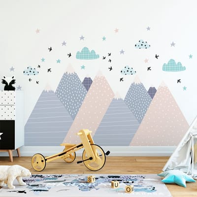 Sandika stickers met Scandinavische bergen voor kinderen, 80 x 120 cm