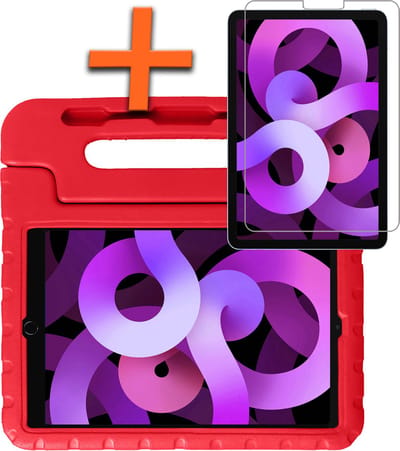 Hoesje - Geschikt voor Apple iPad Air 5 (2022) - 10.9 inch - 5e Generatie - M1 - Met Screenprotector - Kinderhoes Shockproof Bumper - Kidsproof Case - Tablet Hoes - Kinder Hoes Cover - Rood