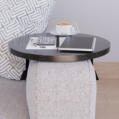 Dienblad armleuning Kuleskyd rond Ø34 cm marmer zwart [en.casa]