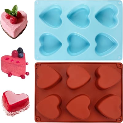 Set van 2 hartvormige siliconen bakvormen met anti-aanbaklaag voor chocolade, pudding en gelei
