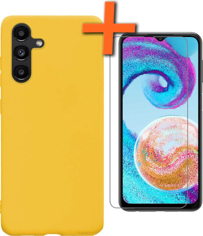 Hoes - Met Screenprotector - Geschikt voor Samsung Galaxy A04s - Sterk & Shockproof - Back Cover - Siliconen Case - Telefoon Hoes - Geel