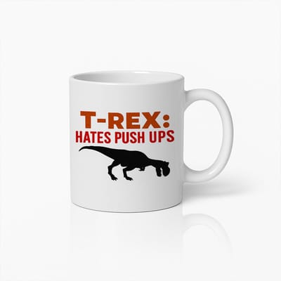 Grappige T-Rex Mok – 330ml Koffiebeker met “Haat Push Ups” Dinosaur Design – Humoristisch Cadeau voor Fitness & Dino Fans