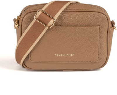 Vivisence Schoudertas Eco-leer Dames Compact Verstelbare band Gouden details Dagelijks gebruik, Bruin, één maat