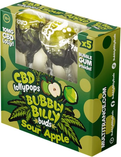 3 x Bubbly Billy Buds CBD Lollies Sour Apple (box of 5 lollies)
