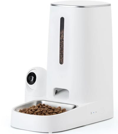 DVDSS® Slimme voederbak hond - met Camera - HD - 1080P Video Nachtzicht - Wifi - Audio - Wit
