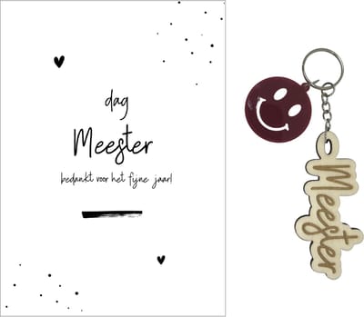Sleutelhanger en kaartje MEESTER | blauw | streep | jij bent de coolste | liefste meester | topmeester | einde schooljaar | cadeau