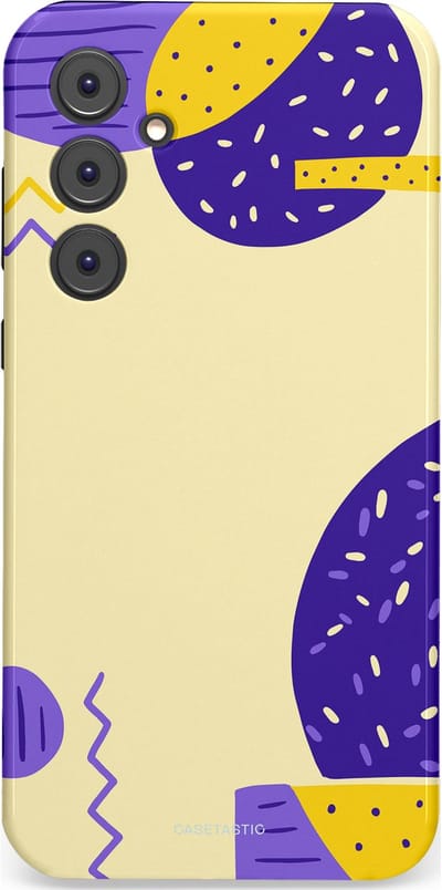 Casetastic hoesje geschikt voor Samsung Galaxy A35 - Dubbellaagse bescherming - Geo zigzag - Fashion Case - Crème Blauw Geel