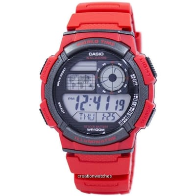Casio Youth AE-1000W-4AVDF World Time Digitaal Sporthorloge - Rode Resin Band