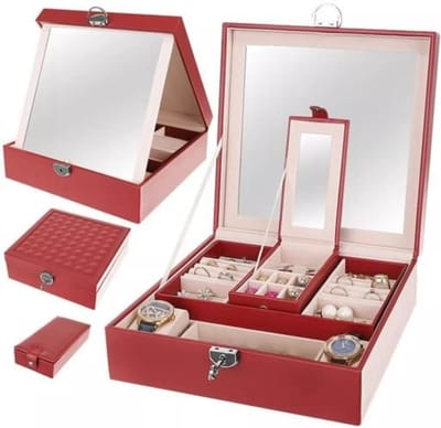 Beautylushh juwelen opbergdoos / sieradendoos bordeaux rood 25 x 25x 9 cm