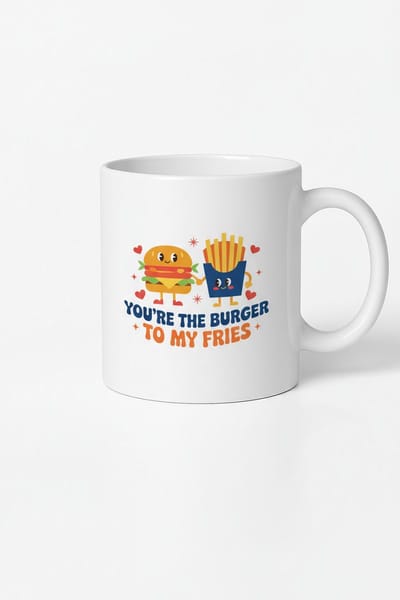 Romantische Burger & Frietjes Mok | "You're The Burger To My Fries" Cadeau voor Koppels en Vrienden