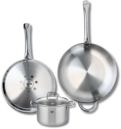 Set van 2 Koekenpannen 28 en 32 cm en 1 braadpan 16 cm Elo Profi Citrin