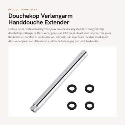 Dailygoods- Doucheverlengbuis 27,5 cm - Roestvrij Staal - G1/2 Schroefdraad - Douchekop Verlengarm - Slijtvast - Eenvoudig te Installeren - Douchearm