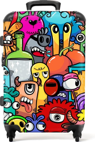 NoBoringSuitcases.com - Kinderkoffer - Monster - Regenboog - Design - Kinderen - Jongen - Reiskoffer kinderen - Lichtgewicht - TSA slot - Trolley kind - Koffer meisje - 66 cm - 72 liter - Grote koffer - 20 kg bagage - Hardcase koffer