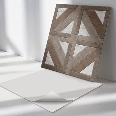 Wallfluent Vinyl Tegels - Hout- en Betongeometrie Vinyl Tegels Zelfklevend - 30 cm x 30 cm - Bruin PVC Tegels - Set van 9 - Vierkant PVC Tegels - Texturen Plaktegels - Zelfklevende Vinyltegels - Plaktegels Keuken en Badkamer