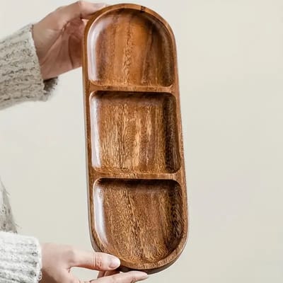 Tapasschaal 29 cm - Snackplaat - Acaciahout - Serveerschaal - Serveerbord - Vakjes - Verdeelbord - Feestje