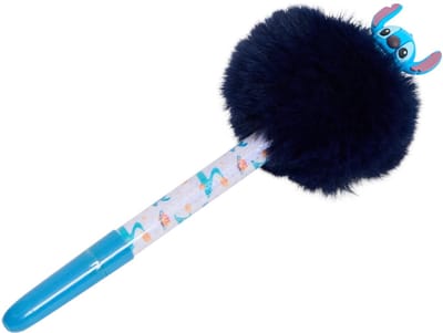 Disney pompom pen - Lilo & Stitch - donkerblauw blauw - zacht fluffy balpen - kids 3+