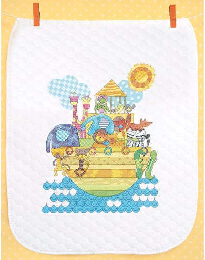 Borduurpakket Voorbedrukt noah dieren met quilt ondergrond