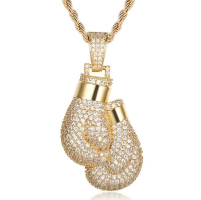 Boks Handschoen Ketting met Hanger Goud Kleurig met Diamantjes (Zirkonia) Kettingen Heren Dames - Papa Cadeau Voor Mannen - Vaderdag