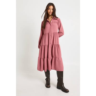 boohoo Dames Getextureerde gelaagde midi smock jurk | Desert Rose | Maat: 6