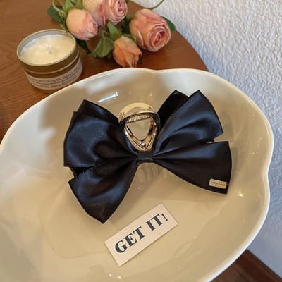 Grand Chapeau à Nœud en Satin Tendance Célébrité Internet Catch Pince à Cheveux Croisée Épingles à Cheveux Accessoires de Cheveux Doux Pour Filles 12CM noir