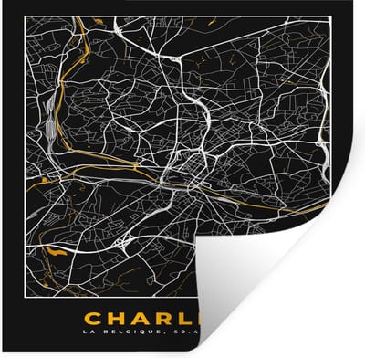 Muurstickers - Sticker Folie - Charleroi - Stadskaart - Plattegrond - Goud - Kaart - 100x100 cm - Plakfolie - Muurstickers Kinderkamer - Zelfklevend Behang XXL - Zelfklevend behangpapier - Stickerfolie