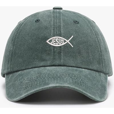 Geborduurd Vis van Jezus Ontwerp Mannen Vrouwen Wasbaar Katoen Zacht Baseballpetjes Verstelbaar Papa Eendensnavel Pet Adult (54-60cm) gray