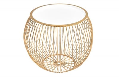 Ronde salontafel OPSLAG 40cm goud wit metalen dienblad bijzettafel met opbergruimte handgemaakt - 40360