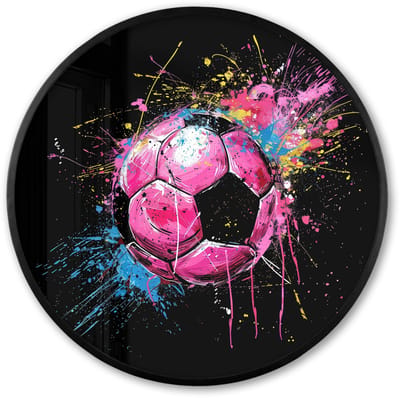 Poster in lijst Rond - Fotolijst 60x60 cm - Posters - Graffiti - Sport - Voetbal - Bal - Roze - Ronde posterlijst zwart - Decoratie - Wanddecoratie woonkamer - Muurdecoratie slaapkamer