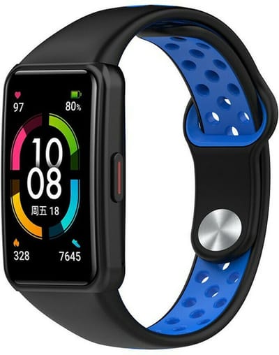 Siliconen Smartwatch bandje - Geschikt voor Honor Band 6 sport bandje - zwart/blauw - Strap-it Horlogeband / Polsband / Armband