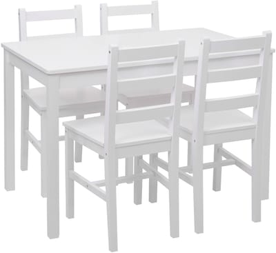 Eetkamerset MCW-F77, zitgroep eetkamerset, massief houten landhuis 110cm ~ wit