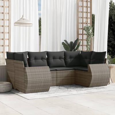 vidaXL - 6-delige - Loungeset - met - kussens - poly - rattan - grijs