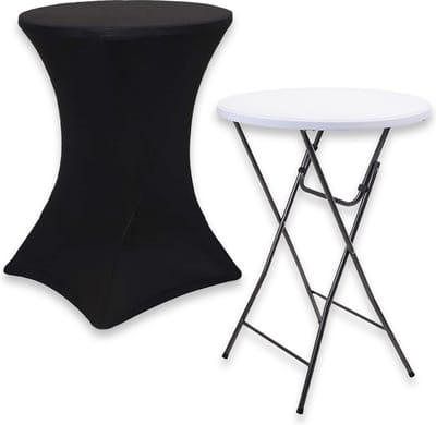 Infinity Goods Stevige Statafel Incl. Zwarte Statafelrok - Partytafel - Robuust en Weersbestendig - Inklapbaar - 80cm x 110cm - Feest - Wit/Grijs