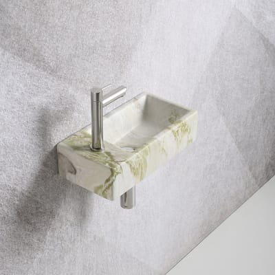 Fonteinset Mia 40.5x20x10.5cm marmerlook wit groen links inclusief fontein kraan, sifon en afvoerplug chroom