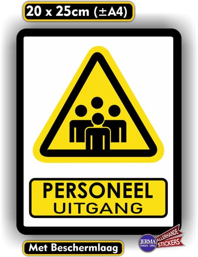 Jerma - Personeel uitgang - ISO norm - Sticker - 20 x 25 cm - Kras-Weerbestendig - Zelfklevend