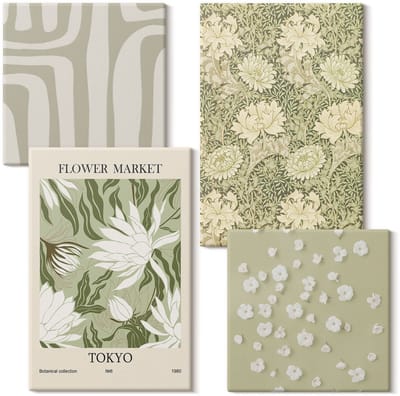 Wallfluent Set van canvas schilderijen - Boho plantencomposities in pastelkleuren Canvas Schilderijen Set - Set van 4 Canvas Schilderijen - Groente Set van Canvas Prints - Natuur Canvas Kunst Set - Boheemse Canvas Kunst Set