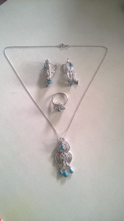 Gemstones-silver 925 zilver 18K witgoudvergulde set natuursteen turquoise met zirkonia