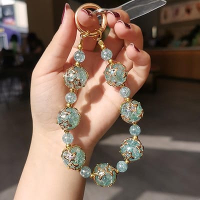 Pour Lanière de Poignet de Téléphone Courte Ciel Étoilé Rêveur Perle de Cristal Pour Femmes Exquise Fait Main Mode Petite Chaîne Parfumée bleu