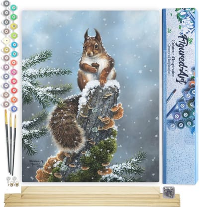 Figured'Art Schilderen op Nummer Volwassenen canvas Neergestreken eekhoorn - Handwerk acrylverf Kit DIY Compleet - 40x50cm met DIY houten lijst