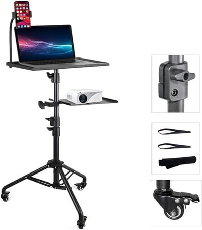 DailySupplies® Projector Statief – Beamer Statief Met Laptop Verdieping – Verstelbaar Standaard – Met Wieltjes - Zwart
