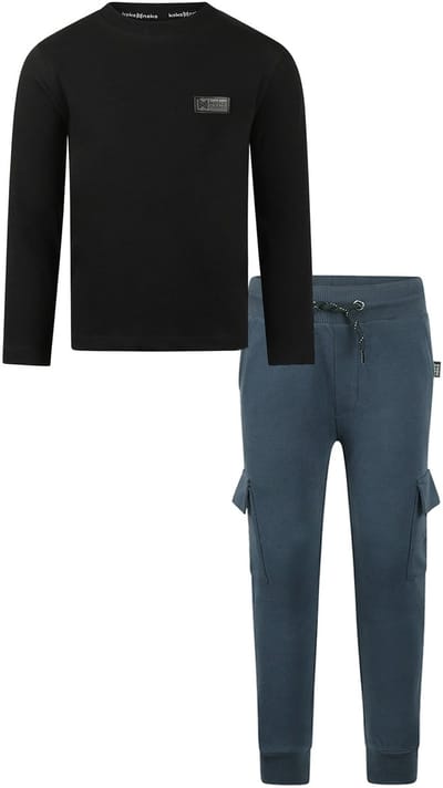 Koko Noko - Basic collection - Biologisch katoen - Kledingset - Joggingbroek Blauw - Shirt Zwart - Maat 92