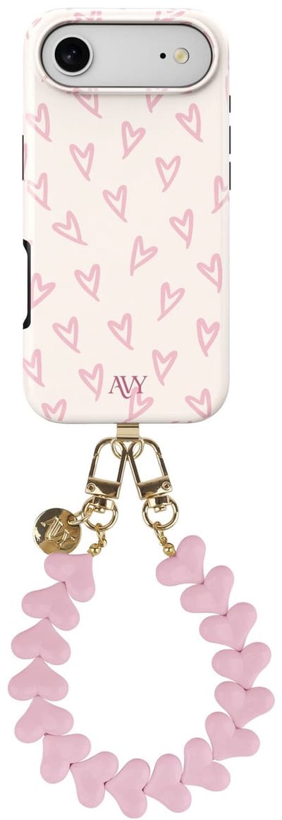 AVY Hoesje Met Telefoonkoord | Geschikt voor Apple iPhone Air | Compatibel met MagSafe | Hard Shell Back Cover | Stijlvol Bijpassend Koord 30CM | Cupid Hearts | Roze