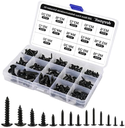 Complete Set van 200 Stuks Zelftappende Schroeven, Diverse Maten M3 tot M6, Ideaal voor Houtbewerking en Deurhandgrepen