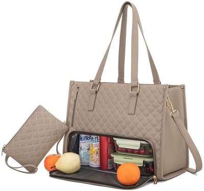 Dames lunchtas - Handtas met geïsoleerd vak - 2-in-1 lunchtas - Geschikt voor reizen, school en kantoor - Khaki